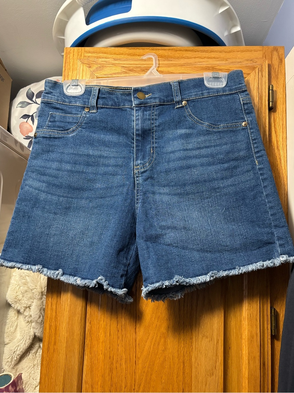 Women's Blue Denim Frayed Hem Shorts